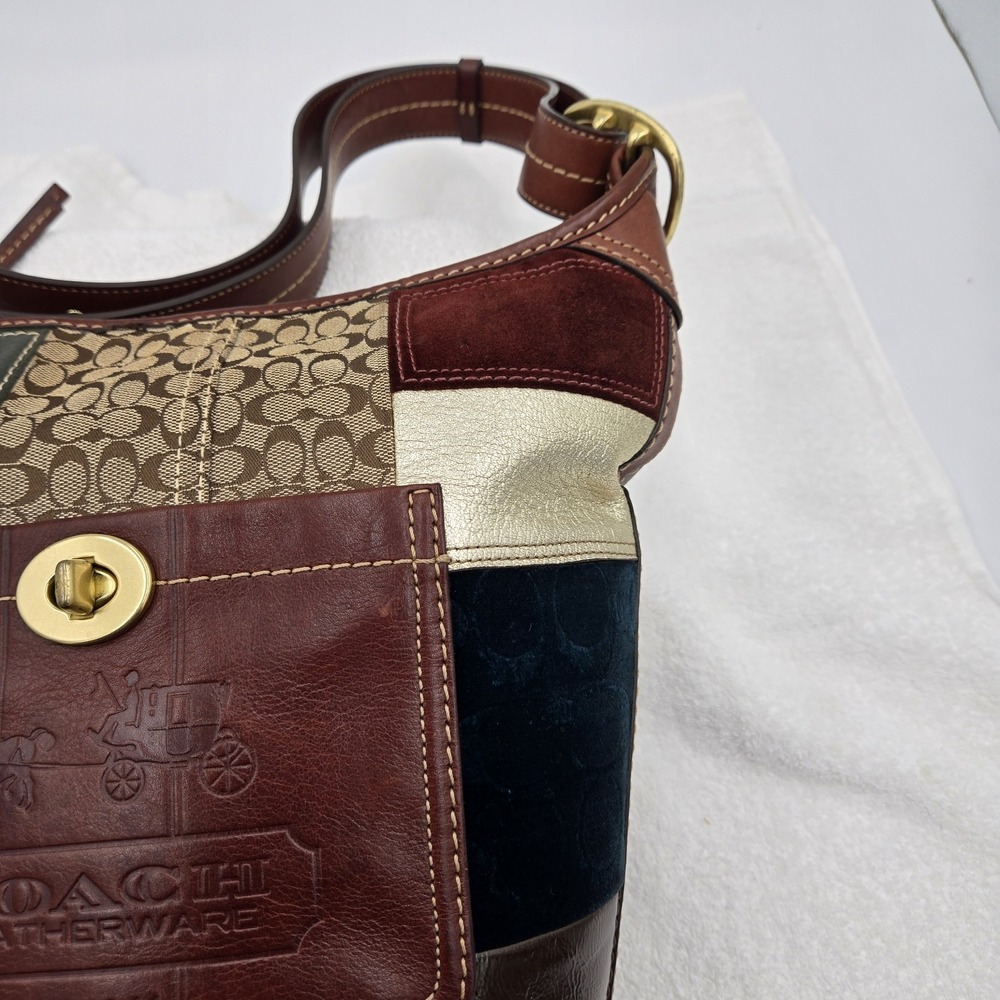 Vtg Coach Bleecker Legacy Holiday Patchwork Duffle Crossbody Shoulder Bag Purse - Picture 6 of 16